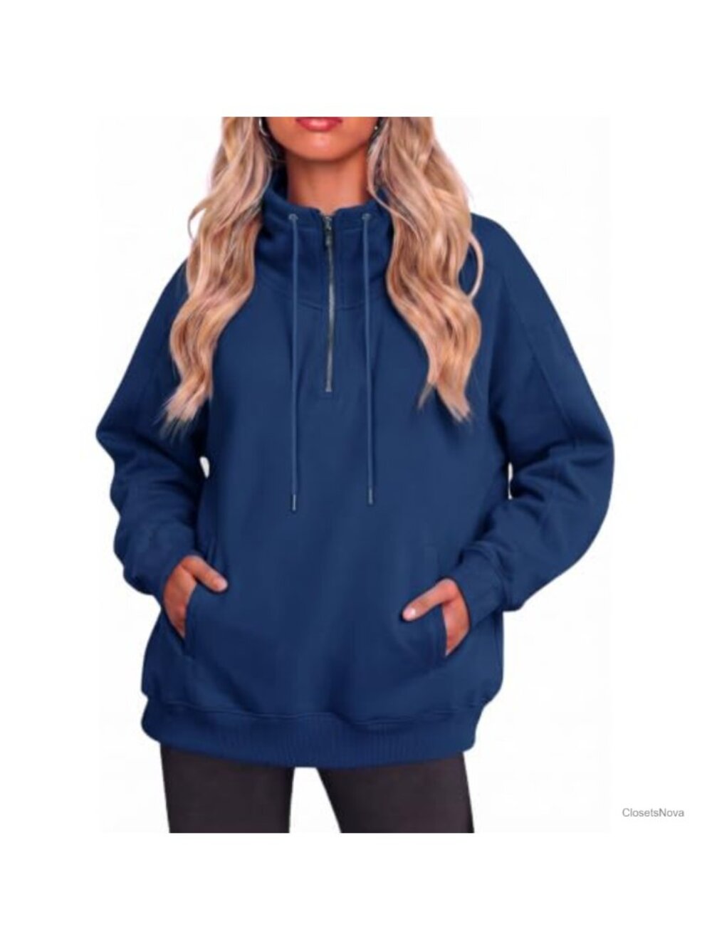 Fleece Lined Half Zip Hoodie Drawstring Pullover Sweatshirt